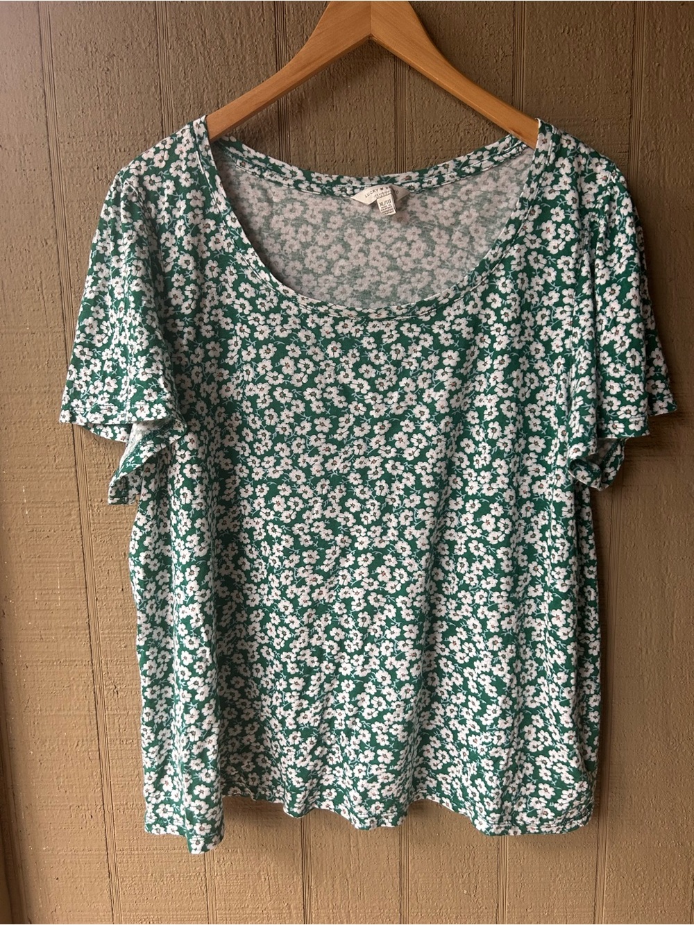 Lucky Brand Green Floral Scoop Neck Top Women’s Size XL